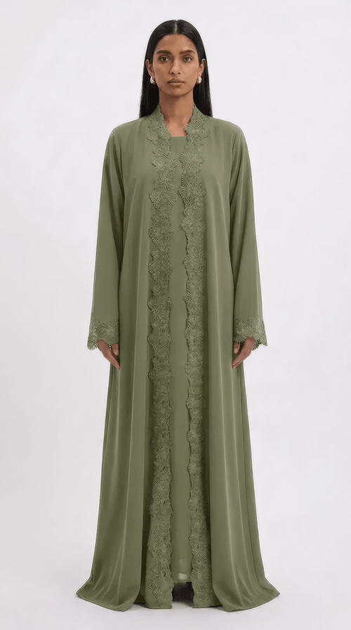Nooré Abaya | Lace-Detail Modest Abaya - minoura