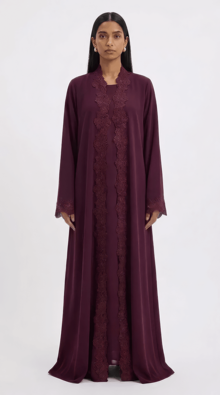 Nooré Abaya | Lace-Detail Modest Abaya - minoura